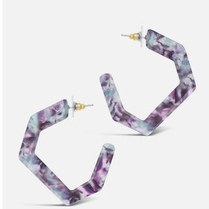 Sterling Forever Resin Hex Hoop Purple and Blue Marbled Hoop Dangle Earrings